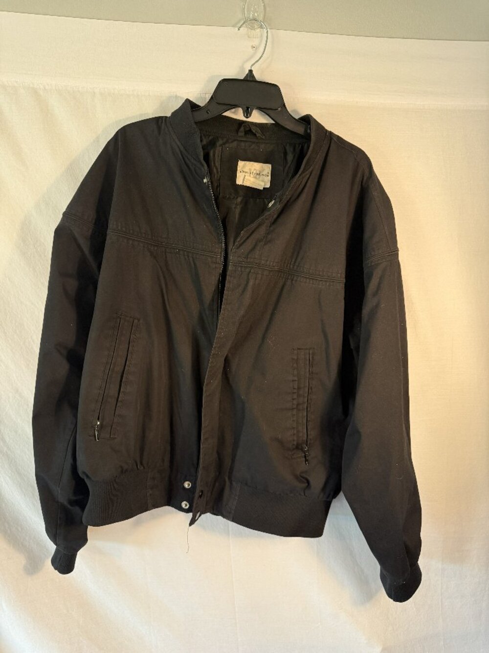 Knightsbridge Mens Large Black Full Zip Bomber Jacket Canvas Cotton Harrington